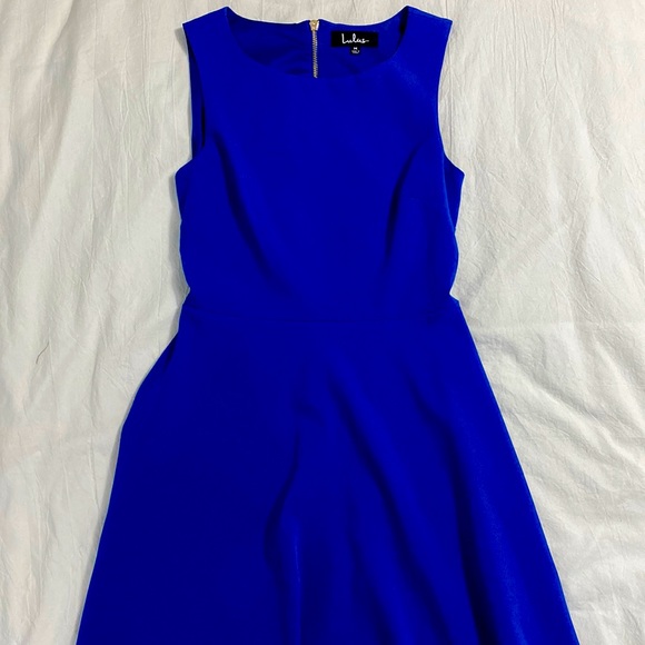 Like new!! Lulus JUST US ROYAL BLUE SKATER DRESS - Picture 2 of 6
